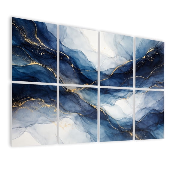 8 Pack Art Acoustic Panels Sound Absorbing Abstract Blue Gold Ink Art Fluid Patterns Decorative Soundproof Wall Panels Self Adhesive for Nursery Game Room Bedroom 48"x32"