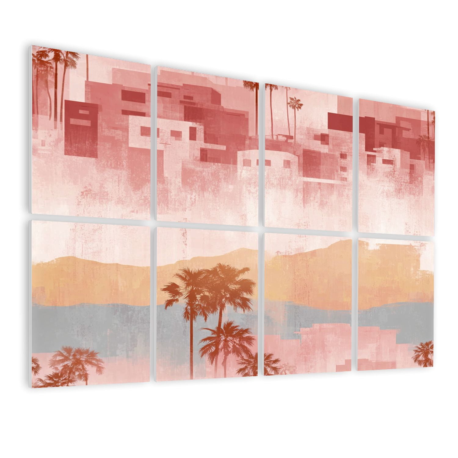8 Pack Art Acoustic Panels Sound Absorbing Abstract Desert Cityscape Palm Trees Decorative Soundproof Wall Panels Self Adhesive for Nursery Game Room Bedroom 48"x32"