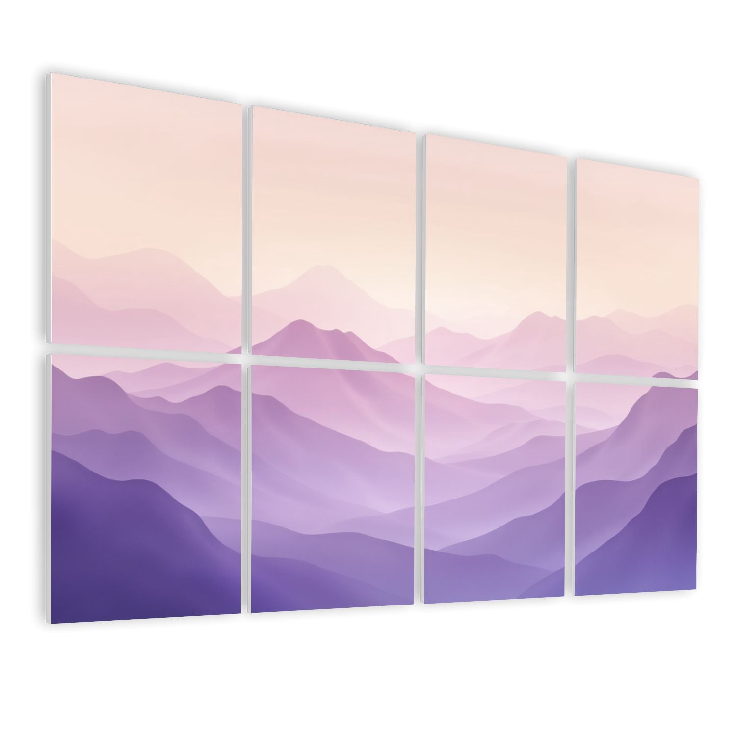 8 Pack Art Acoustic Panels Sound Absorbing Abstract Gradient Landscape Soft Pastel Pink Purple Hills Decorative Soundproof Wall Panels Self Adhesive for Nursery Game Room Bedroom 48"x32"