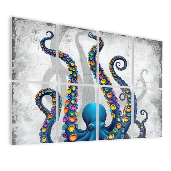 8 Pack Art Acoustic Panels Sound Absorbing Abstract Grey Blue Octopus Vintage Farmhouse Tentacles Circles Decorative Soundproof Wall Panels Self Adhesive for Nursery Bedroom 48"x32"