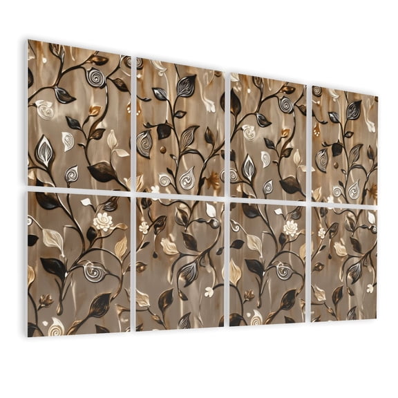 8 Pack Art Acoustic Panels Sound Absorbing Abstract Leaf Vine Earthy Brown Beige Tones Decorative Soundproof Wall Panels Self Adhesive for Nursery Game Room Bedroom 48"x32"