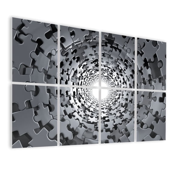 8 Pack Art Acoustic Panels Sound Absorbing Abstract Metallic Puzzle Tunnel Reflective Surfaces Futuristic Design Decorative Soundproof Wall Panels Self Adhesive for Nursery Game Room Bedroom 48"x32"