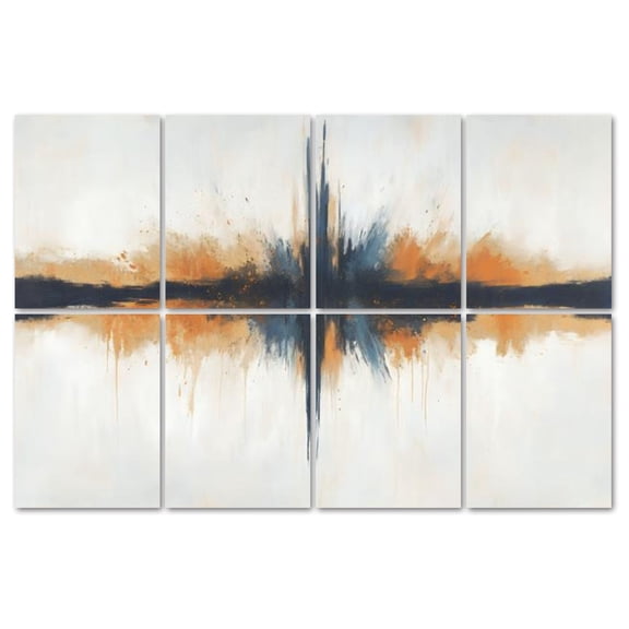 8 Pack Art Acoustic Panels Sound Absorbing Abstract Modern Gold Horizontal Reflection Orange Burst Navy Streaks Decorative Soundproof Wall Panels Self Adhesive for Recording Studios Office 48"x32"