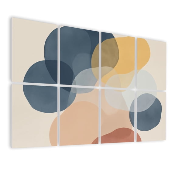 8 Pack Art Acoustic Panels Sound Absorbing Abstract Overlapping Organic Shapes Earthy Teal Mustard Terracotta Decorative Soundproof Wall Panels Self Adhesive for Nursery Game Room Bedroom 48"x32"