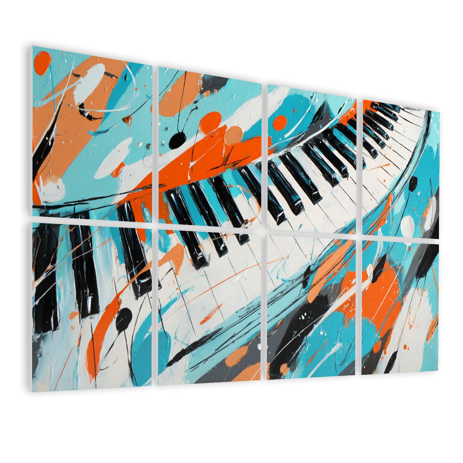 8 Pack Art Acoustic Panels Sound Absorbing Abstract Piano Keyboard Musical Notes Splash Graffiti Curved Piano Decorative Soundproof Wall Panels Self Adhesive for Nursery Game Room Bedroom 48"x32"