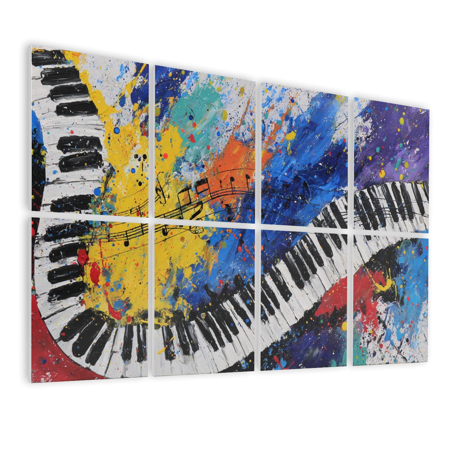 8 Pack Art Acoustic Panels Sound Absorbing Abstract Piano Keyboard Musical Notes Splash Graffiti Curved Piano Decorative Soundproof Wall Panels Self Adhesive for Nursery Game Room Bedroom 48"x32"