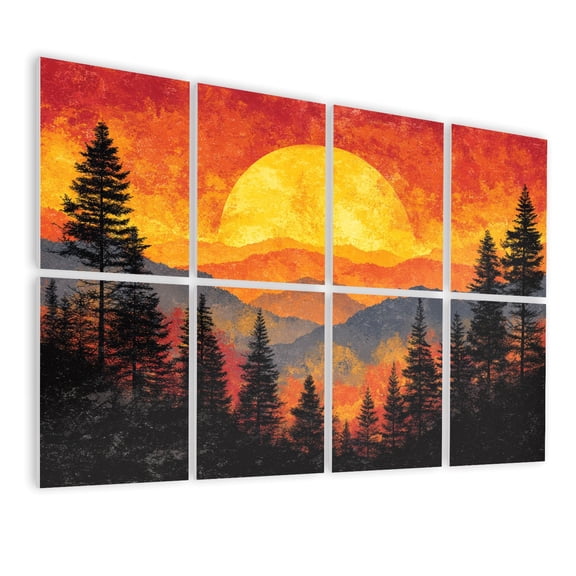 8 Pack Art Acoustic Panels Sound Absorbing Abstract Ridge Sun Painting Boho Sunset Scenery Natural Landscape Decorative Soundproof Wall Panels Self Adhesive for Nursery Game Room Bedroom 48"x32"