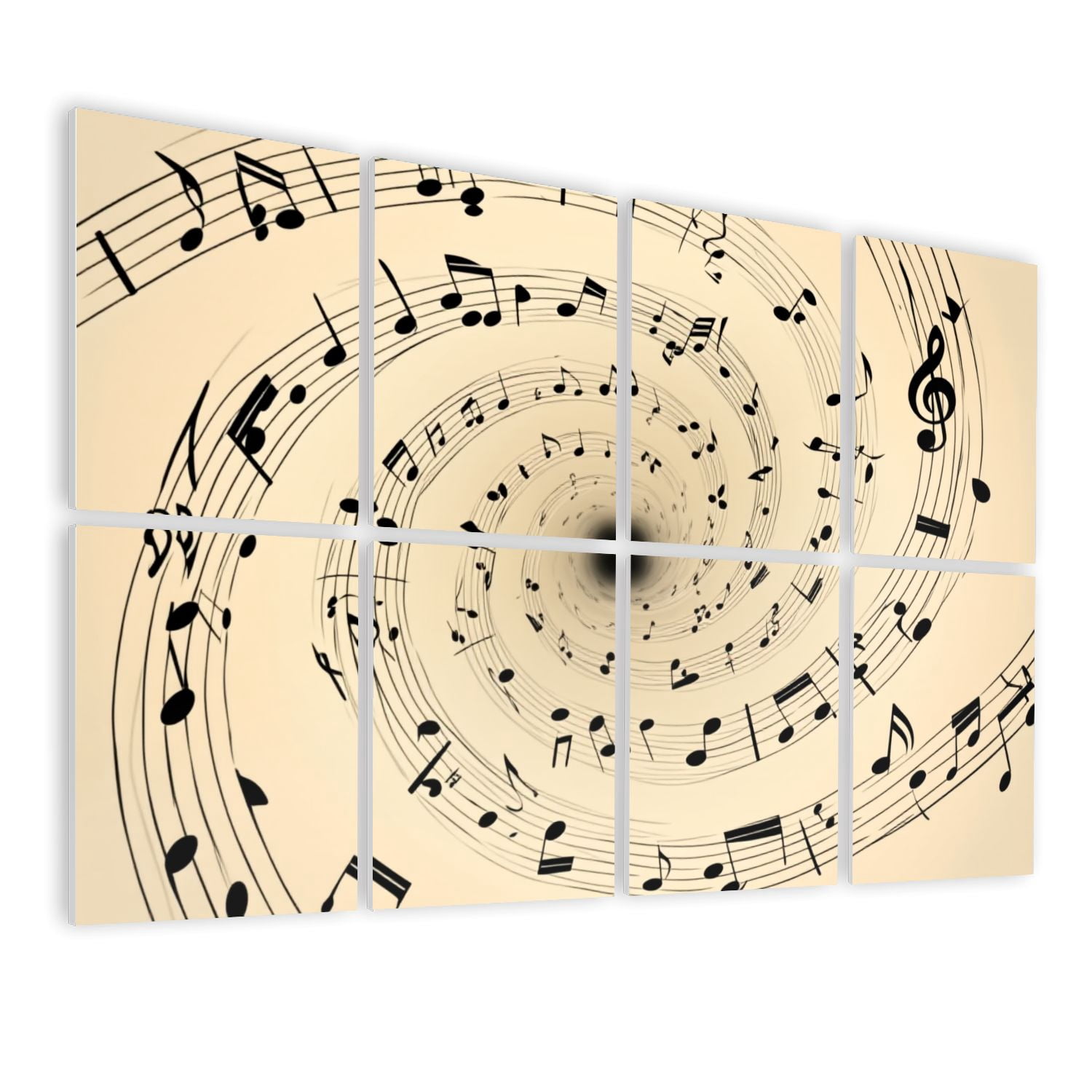 8 Pack Art Acoustic Panels Sound Absorbing Abstract Spiral Black Musical Notes Beige Decorative Soundproof Wall Panels Self Adhesive for Nursery Game Room Bedroom 48"x32"