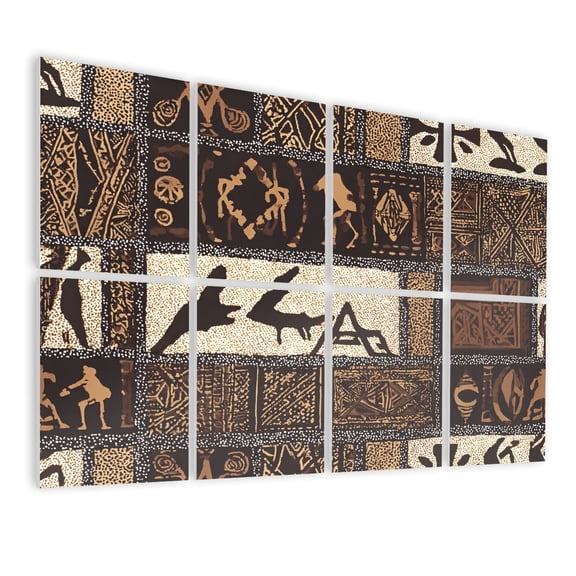 8 Pack Art Acoustic Panels Sound Absorbing Abstract Tribal Earth Tones Geometric Motifs Decorative Soundproof Wall Panels Self Adhesive for Nursery Game Room Bedroom 48"x32"