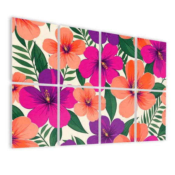 8 Pack Art Acoustic Panels Sound Absorbing Abstract flowers patterns floral fabric Decorative Soundproof Wall Panels Self Adhesive for Nursery Game Room Bedroom 48"x32"