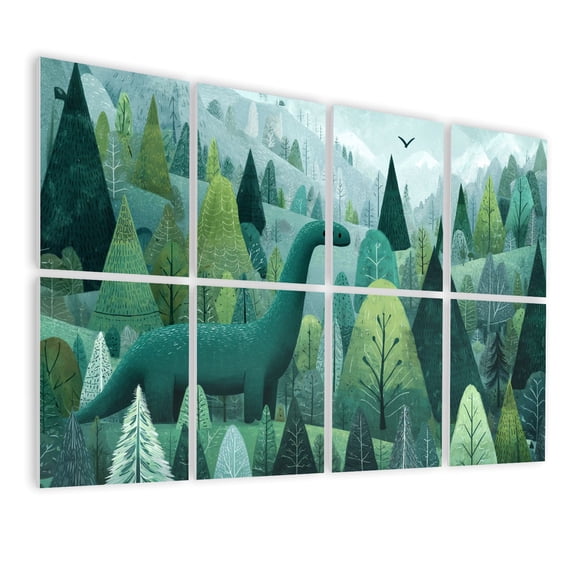 8 Pack Art Acoustic Panels Sound Absorbing Adorable Dinosaur Trees Jungle Bear Brachiosaurus Bird Flight Decorative Soundproof Wall Panels Self Adhesive for Nursery Boys Room Bedroom 48"x32"