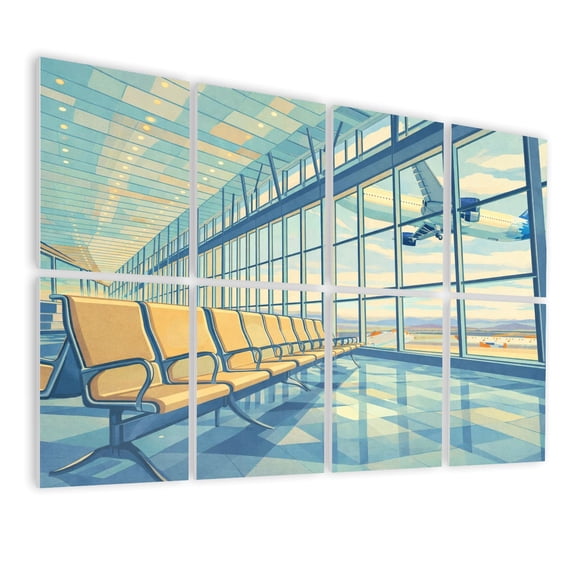 8 Pack Art Acoustic Panels Sound Absorbing Airport waiting Lounge airplane take off landing Decorative Soundproof Wall Panels Self Adhesive for Nursery Game Room Bedroom 48"x32"