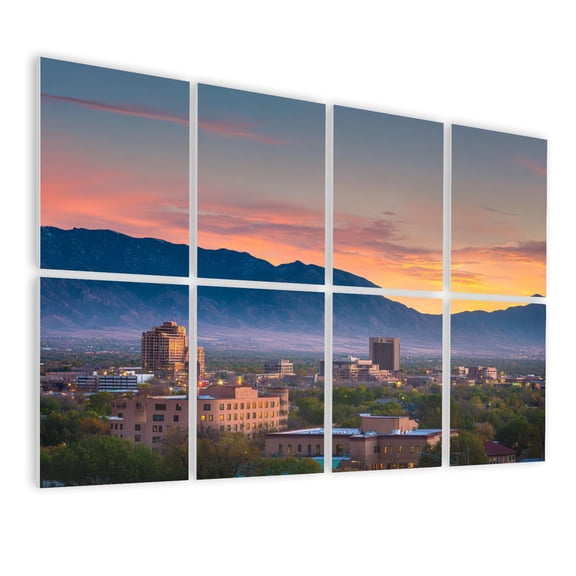 8 Pack Art Acoustic Panels Sound Absorbing Albuquerque Cityscape Decorative Soundproof Wall Panels Self Adhesive for Nursery Game Room Bedroom 48"x32"