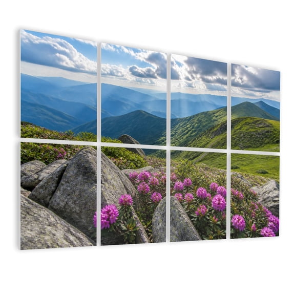 8 Pack Art Acoustic Panels Sound Absorbing Appalachian Trail Roan Mountains Rhododendron Bloom Blue Ridge Decorative Soundproof Wall Panels Self Adhesive for Nursery Game Room Bedroom 48"x32"