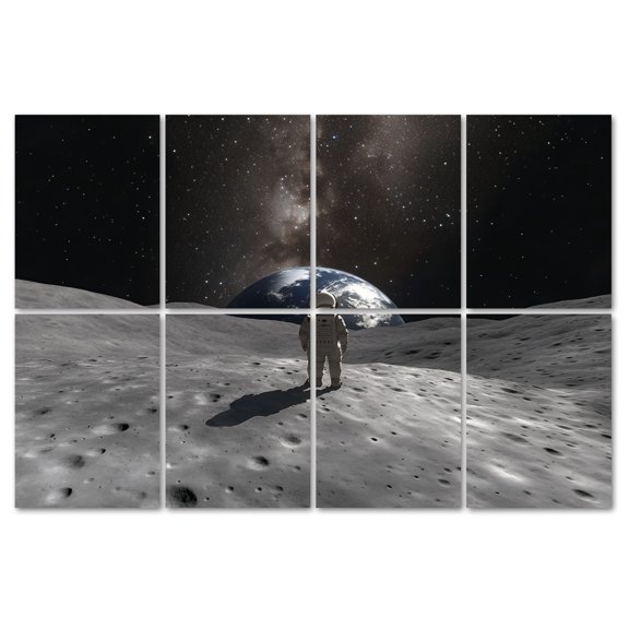 8 Pack Art Acoustic Panels Sound Absorbing Astronaut Standing Overlooking Planet Earth Landscape Surface Starry Decorative Soundproof Wall Panels Self Adhesive for Recording Studios Office 48"x32"
