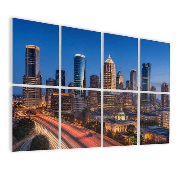 8 Pack Art Acoustic Panels Sound Absorbing Atlanta Georgia Skyline Decorative Soundproof Wall Panels Self Adhesive for Nursery Game Room Bedroom 48"x32"