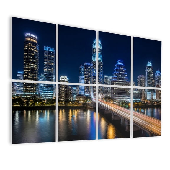 8 Pack Art Acoustic Panels Sound Absorbing Austin Texas evening excitement cityscape skyline skyscrapers Congress Decorative Soundproof Wall Panels Self Adhesive for Nursery Game Room Bedroom 48"x32"