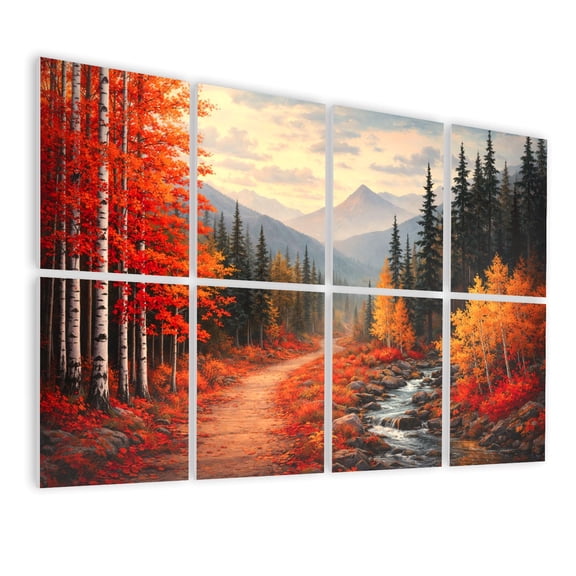 8 Pack Art Acoustic Panels Sound Absorbing Autumn Forest Vibrant Red Orange Leaves Decorative Soundproof Wall Panels Self Adhesive for Nursery Game Room Bedroom 48"x32"