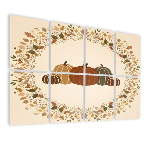 8 Pack Art Acoustic Panels Sound Absorbing Autumn Pumpkins Floral Wreath Warm Seasonal Tones Decorative Soundproof Wall Panels Self Adhesive for Nursery Game Room Bedroom 48"x32"