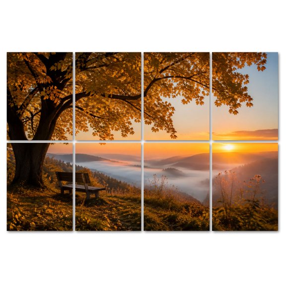 8 Pack Art Acoustic Panels Sound Absorbing Autumn tree foggy sunset trees fall chair mountain field weather Decorative Soundproof Wall Panels Self Adhesive for Recording Studios Office 48"x32"