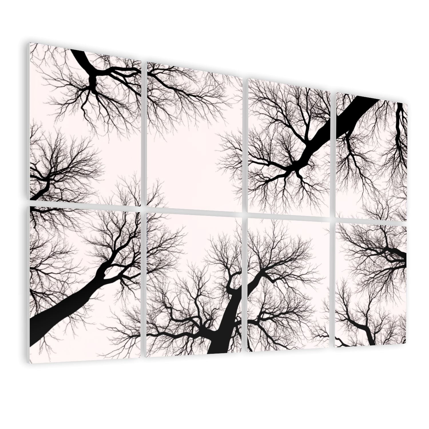 8 Pack Art Acoustic Panels Sound Absorbing Bare Tree Branches Silhouette Against White Sky Winter Decorative Soundproof Wall Panels Self Adhesive for Nursery Game Room Bedroom 48"x32"