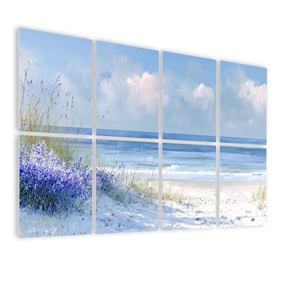 8 Pack Art Acoustic Panels Sound Absorbing Beach Ocean Coastal Watercolor Seaside Lavender Flowers Sandy Beach Decorative Soundproof Wall Panels Self Adhesive for Nursery Game Room Bedroom 48"x32"
