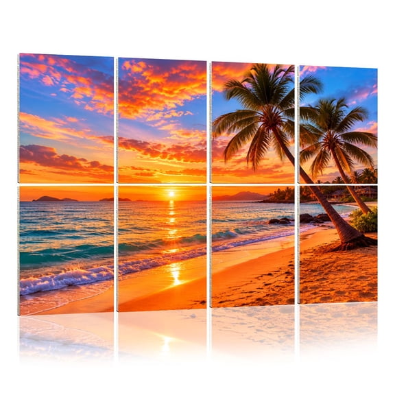 8 Pack Art Acoustic Panels Sound Absorbing Beach Ocean Tropical Palm Tree Coastal Sunset Gold Palm Trees Decorative Soundproof Wall Panels Self Adhesive for Nursery Game Room Bedroom 48"x32"