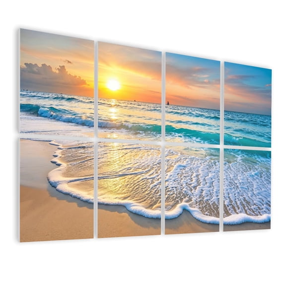 8 Pack Art Acoustic Panels Sound Absorbing Beach Sea Nature Landscape Waves Sunset Sky Ocean Photorealistic Decorative Soundproof Wall Panels Self Adhesive for Nursery Game Room Bedroom 48"x32"