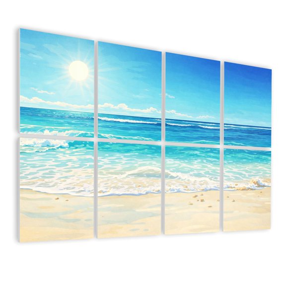 8 Pack Art Acoustic Panels Sound Absorbing Beach scene showing sand sea sky Decorative Soundproof Wall Panels Self Adhesive for Nursery Game Room Bedroom 48"x32"
