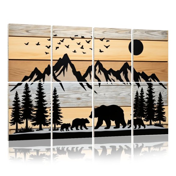 8 Pack Art Acoustic Panels Sound Absorbing Bear Rustic Cabin Christmas Decorative Forest Mountain Decorative Soundproof Wall Panels Self Adhesive for Nursery Game Room Bedroom 48"x32"