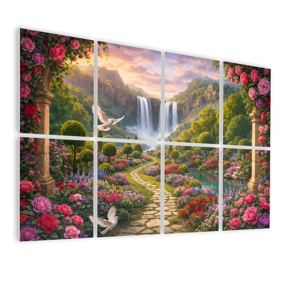 8 Pack Art Acoustic Panels Sound Absorbing Beautiful Floral Garden Pathway Leading Decorative Soundproof Wall Panels Self Adhesive for Nursery Game Room Bedroom 48"x32"