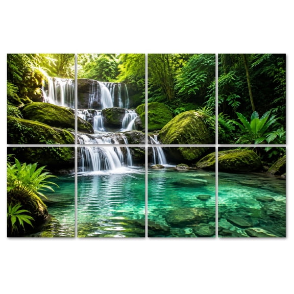 8 Pack Art Acoustic Panels Sound Absorbing Beautiful waterfall green forest jungle Decorative Soundproof Wall Panels Self Adhesive for Recording Studios Office 48"x32"
