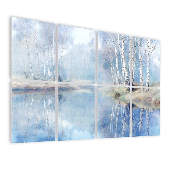 8 Pack Art Acoustic Panels Sound Absorbing Birch Tree Reflections Quaint Lake Clearing Landscape Birch Trees Decorative Soundproof Wall Panels Self Adhesive for Nursery Game Room Bedroom 48"x32"