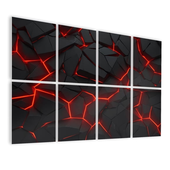 8 Pack Art Acoustic Panels Sound Absorbing Black Cracked Surface Glowing Red Lava Abstract Decorative Soundproof Wall Panels Self Adhesive for Nursery Game Room Bedroom 48"x32"