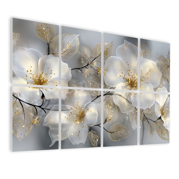 8 Pack Art Acoustic Panels Sound Absorbing Black White Magnolia Flower Abstract Floral Painting Modern White Decorative Soundproof Wall Panels Self Adhesive for Nursery Game Room Bedroom 48"x32"