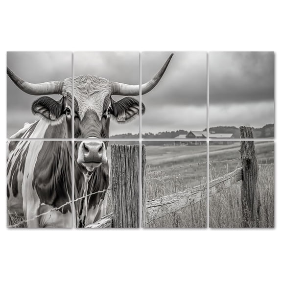 8 Pack Art Acoustic Panels Sound Absorbing Black White Texas Freedom Highland Cow Wild Animal Cattle Longhorn Decorative Soundproof Wall Panels Self Adhesive for Recording Studios Office 48"x32"