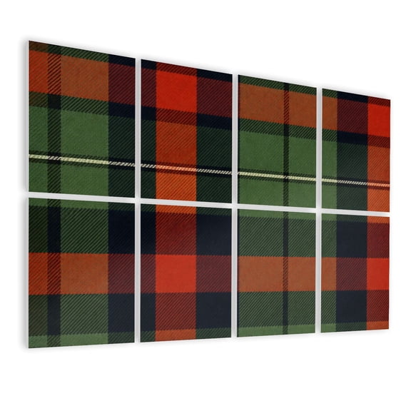 8 Pack Art Acoustic Panels Sound Absorbing Black green red tartan plaid Scottish Christmas Decorative Soundproof Wall Panels Self Adhesive for Nursery Game Room Bedroom 48"x32"