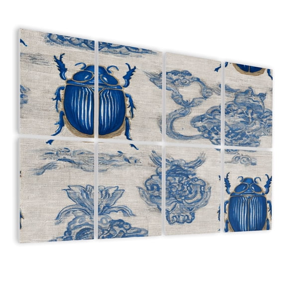 8 Pack Art Acoustic Panels Sound Absorbing Blue Beetle Cloud Floral Decorative Soundproof Wall Panels Self Adhesive for Nursery Game Room Bedroom 48"x32"
