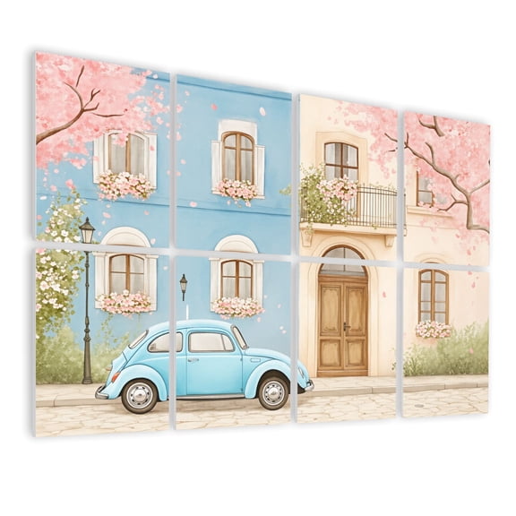 8 Pack Art Acoustic Panels Sound Absorbing Blue Car Blossoming Trees boho Decorative Soundproof Wall Panels Self Adhesive for Nursery Game Room Bedroom 48"x32"