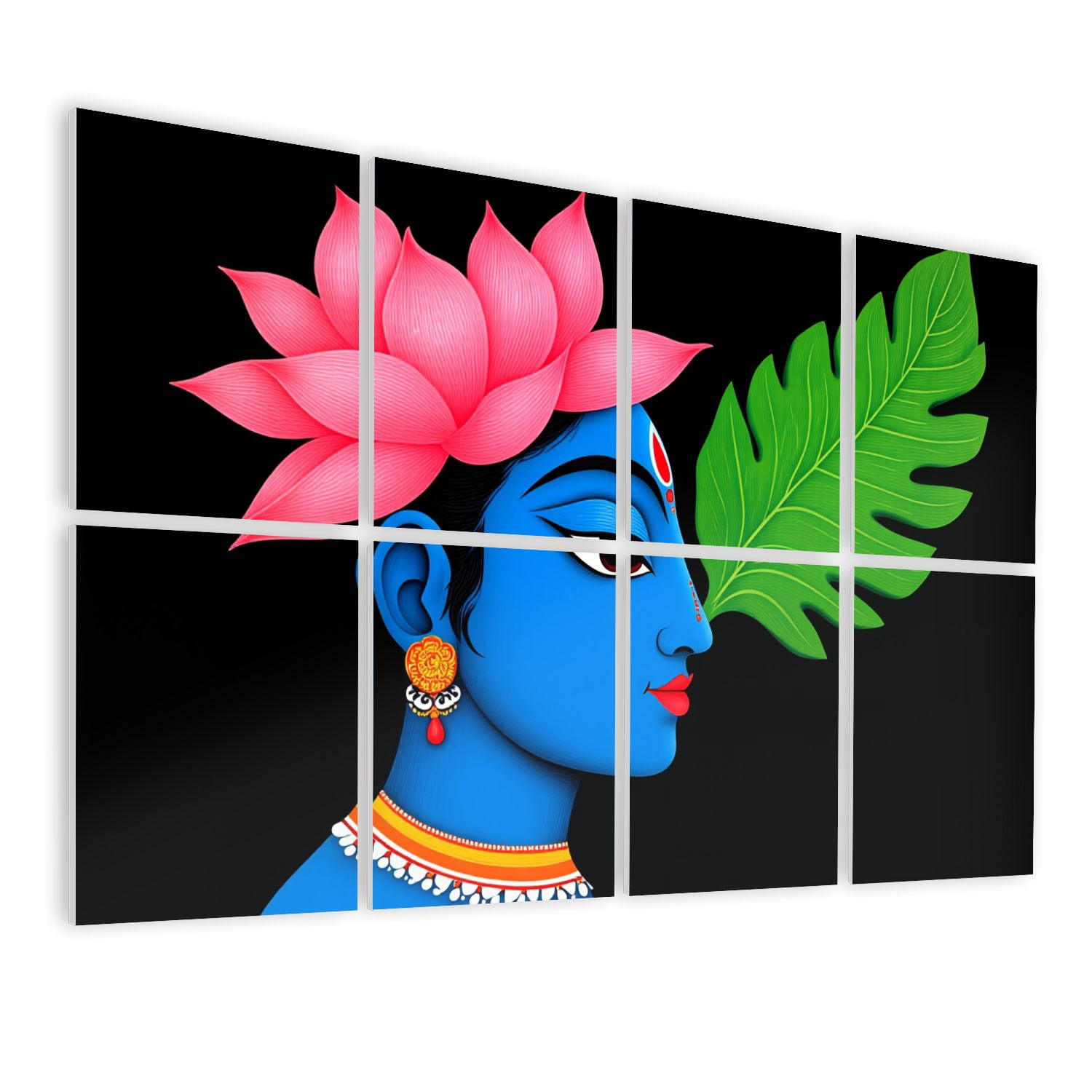 8 Pack Art Acoustic Panels Sound Absorbing Blue Goddess Lotus Flower Decorative Soundproof Wall Panels Self Adhesive for Nursery Game Room Bedroom 48"x32"