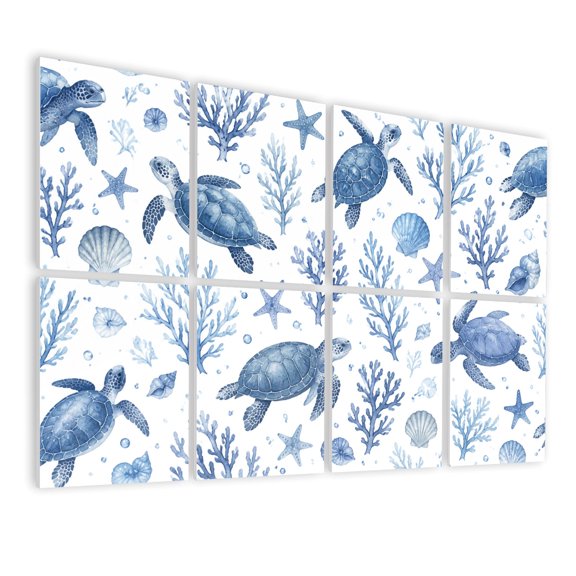 8 Pack Art Acoustic Panels Sound Absorbing Blue Sea Turtles Marine Life Coral Shells Decorative Soundproof Wall Panels Self Adhesive for Nursery Game Room Bedroom 48"x32"