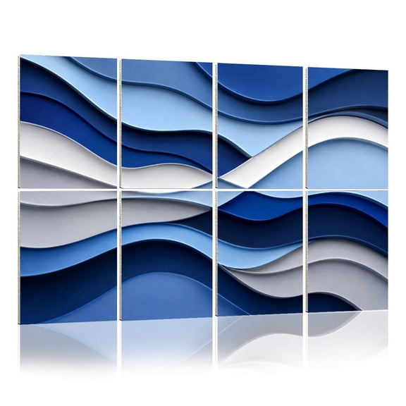 8 Pack Art Acoustic Panels Sound Absorbing Blue White Stripe Decorative Decor Wave Patterns Repetitive Lines Decorative Soundproof Wall Panels Self Adhesive for Nursery Game Room Bedroom 48"x32"