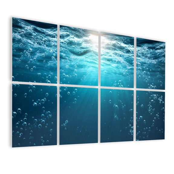 8 Pack Art Acoustic Panels Sound Absorbing Blue ocean waves underwater bubbles Decorative Soundproof Wall Panels Self Adhesive for Nursery Game Room Bedroom 48"x32"