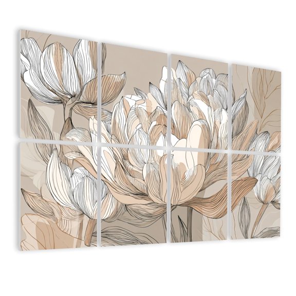 8 Pack Art Acoustic Panels Sound Absorbing Boho Beige Floral Flower Vase Bohemian Minimalist Oversized Decorative Soundproof Wall Panels Self Adhesive for Nursery Game Room Bedroom 48"x32"