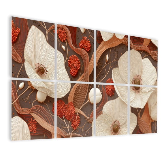 8 Pack Art Acoustic Panels Sound Absorbing Boho Burnt Orange Terracotta Wildflowers Abstract Floral Decorative Soundproof Wall Panels Self Adhesive for Nursery Game Room Bedroom 48"x32"