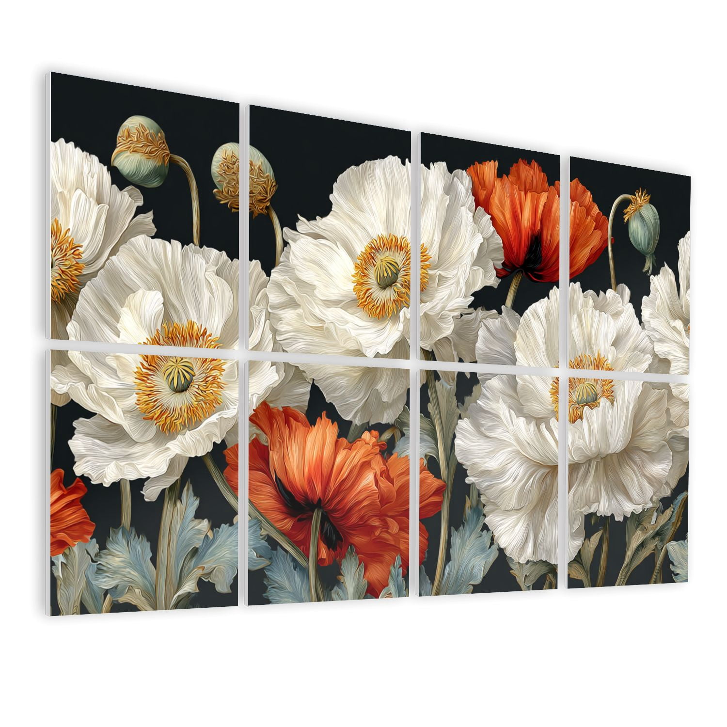8 Pack Art Acoustic Panels Sound Absorbing Boho Flower Botanical Orange Wall Decor Flowers White Blossoms Orange Decorative Soundproof Wall Panels Self Adhesive for Nursery Game Room Bedroom 48"x32"