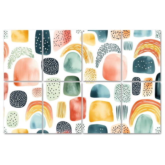 8 Pack Art Acoustic Panels Sound Absorbing Boho Rainbow Cute Colorful Dots Irregular Blobs Arched Patterns Dot Decorative Soundproof Wall Panels Self Adhesive for Recording Studios Office 48"x32"
