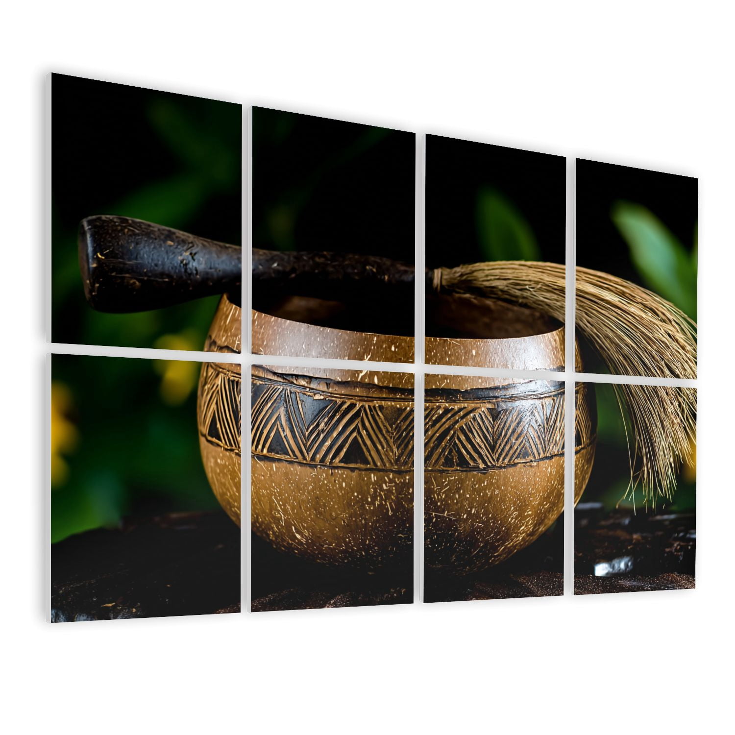 8 Pack Art Acoustic Panels Sound Absorbing Bowl Front View Palm Tree Coconut Decorative Soundproof Wall Panels Self Adhesive for Nursery Game Room Bedroom 48"x32"