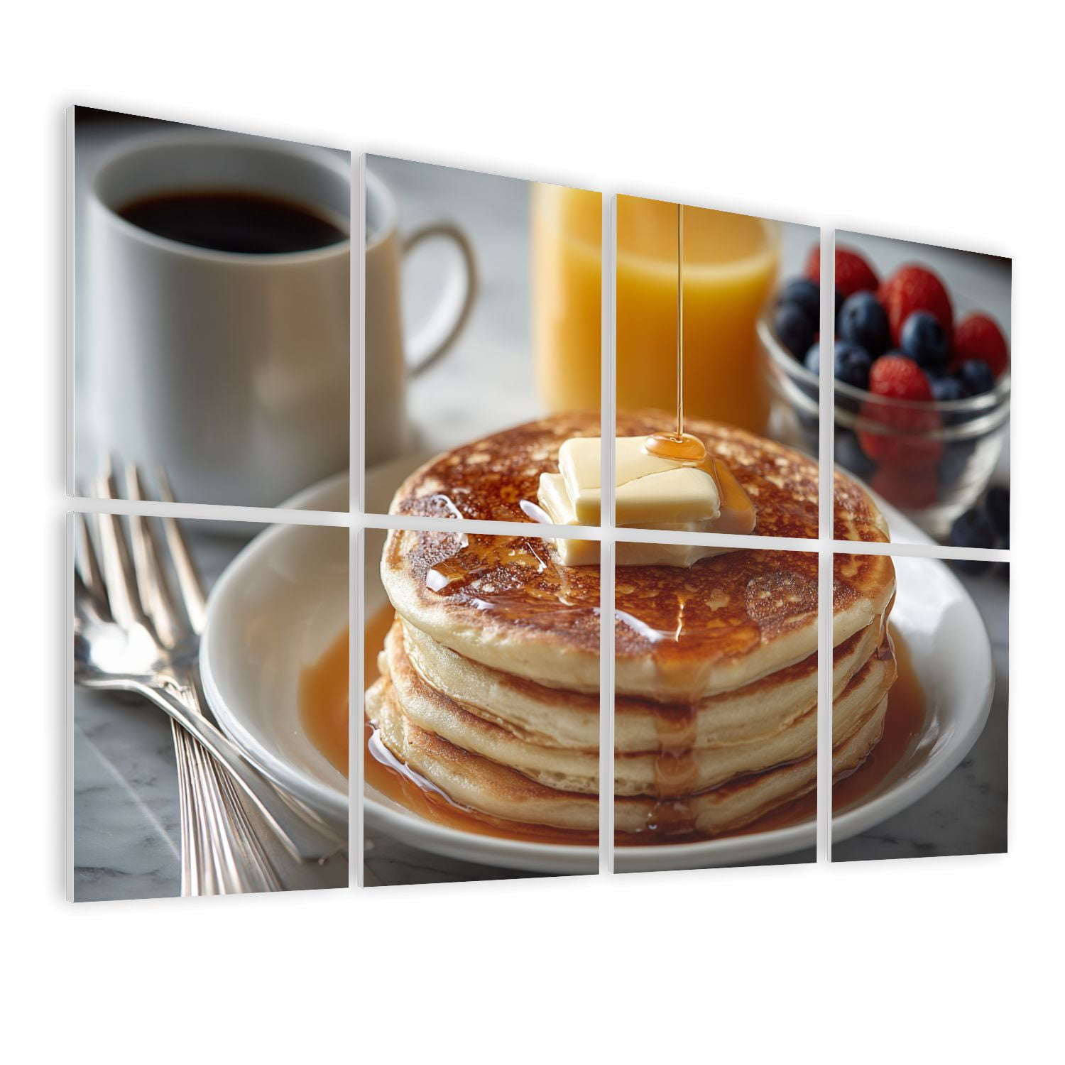 8 Pack Art Acoustic Panels Sound Absorbing Breakfast pancakes fresh fruit coffee orange juice Pancake Decorative Soundproof Wall Panels Self Adhesive for Nursery Game Room Bedroom 48"x32"