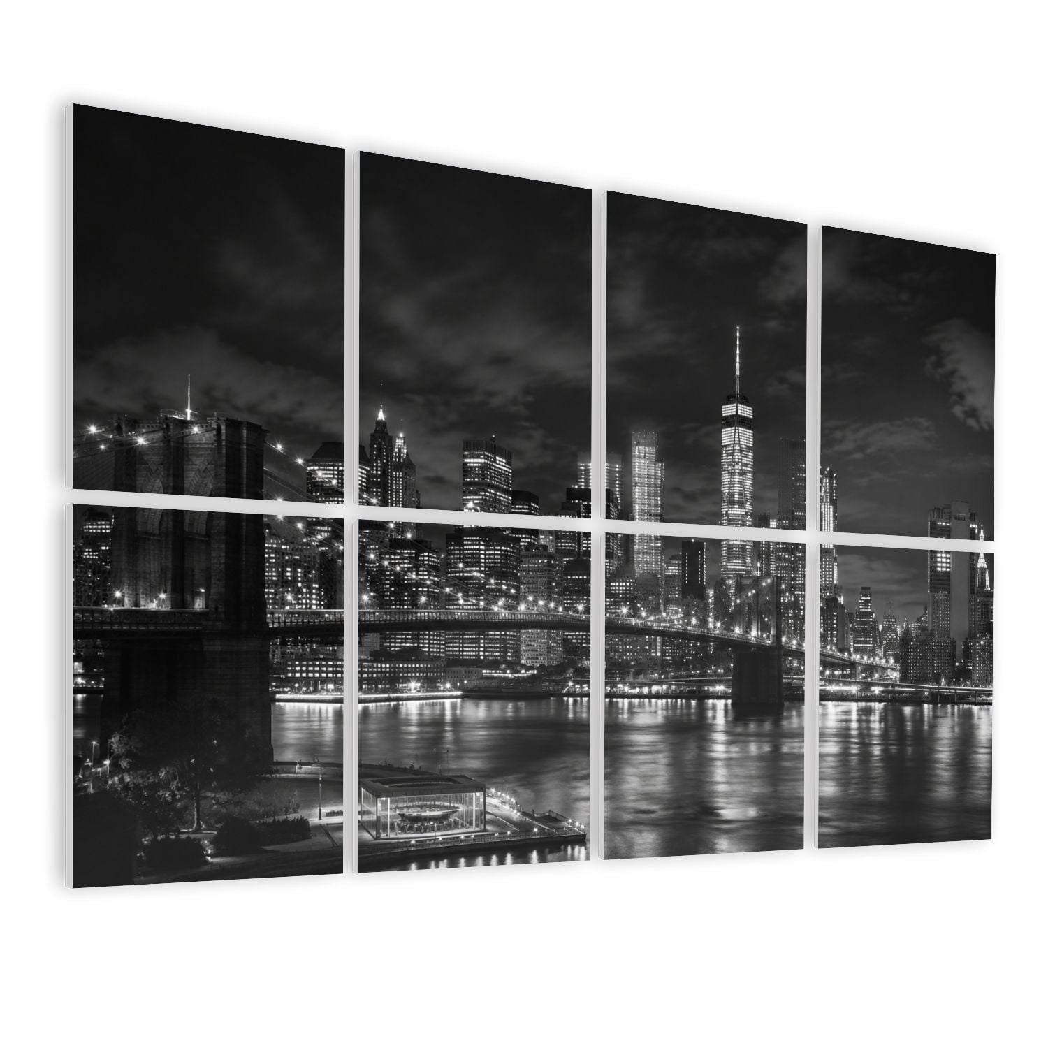 8 Pack Art Acoustic Panels Sound Absorbing Brooklyn Bridge skyline night Decorative Soundproof Wall Panels Self Adhesive for Nursery Game Room Bedroom 48"x32"